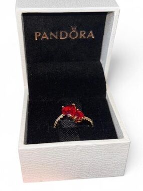 Pandora Gold Ring with Red Gemstone Cluster